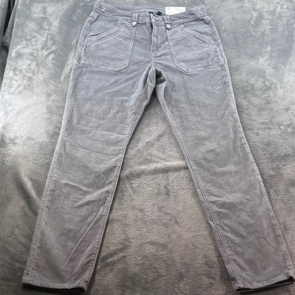 NWT American Eagle Gray Stretch Corduroy Pants Womens 14 32W Straight Leg Pocket